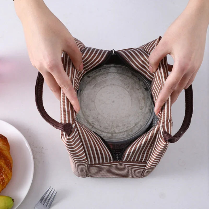 Hot Sale Stripe Women's Kids Lunch Bag Waterproof Insulated Picnic Food Storage Container Thermal Handbag Cooler Bag