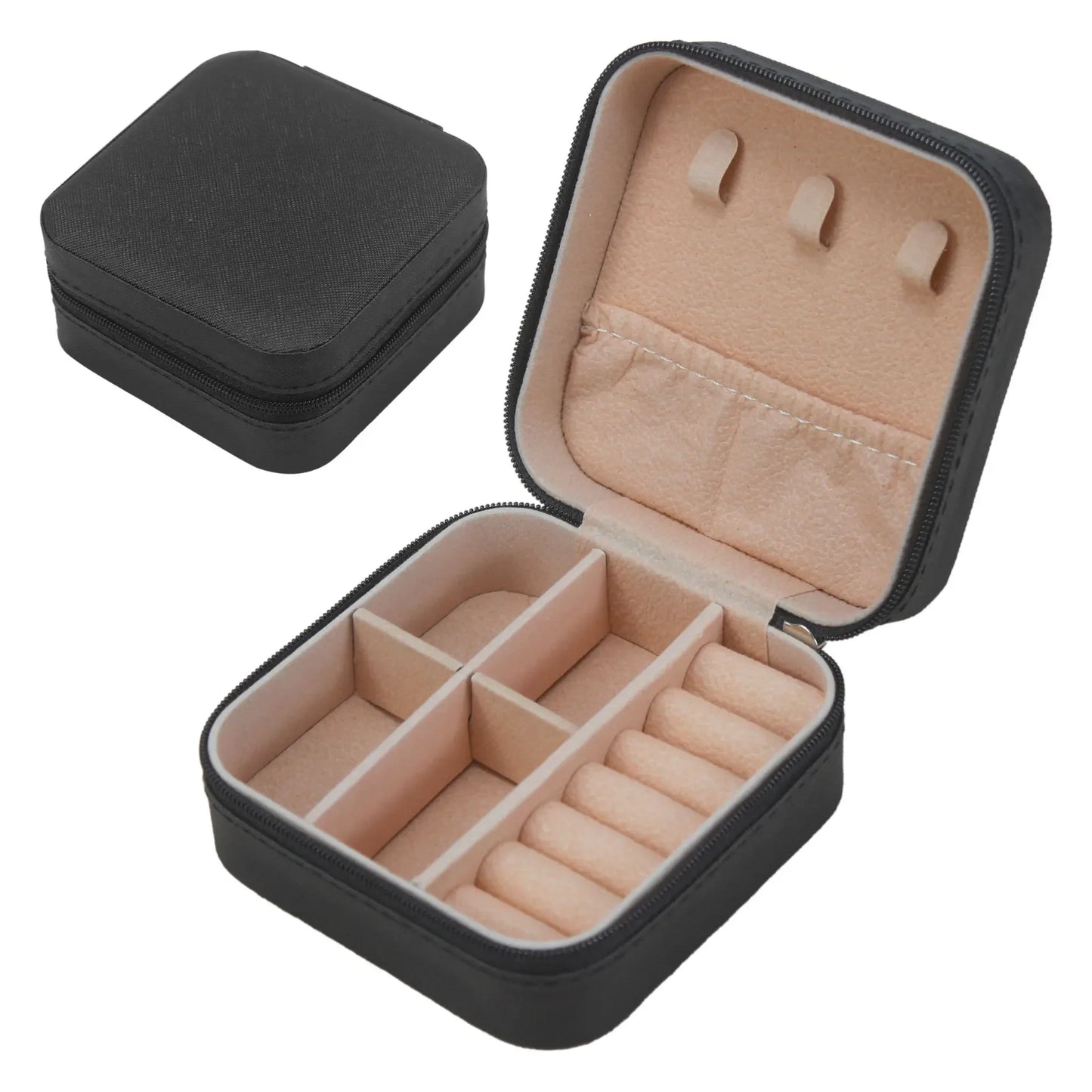 Solid Color Jewelry Organizer Leather Square Small Round Box Ring Earrings Portable Travel Jewelry Storage Lipstick Makeup Bag