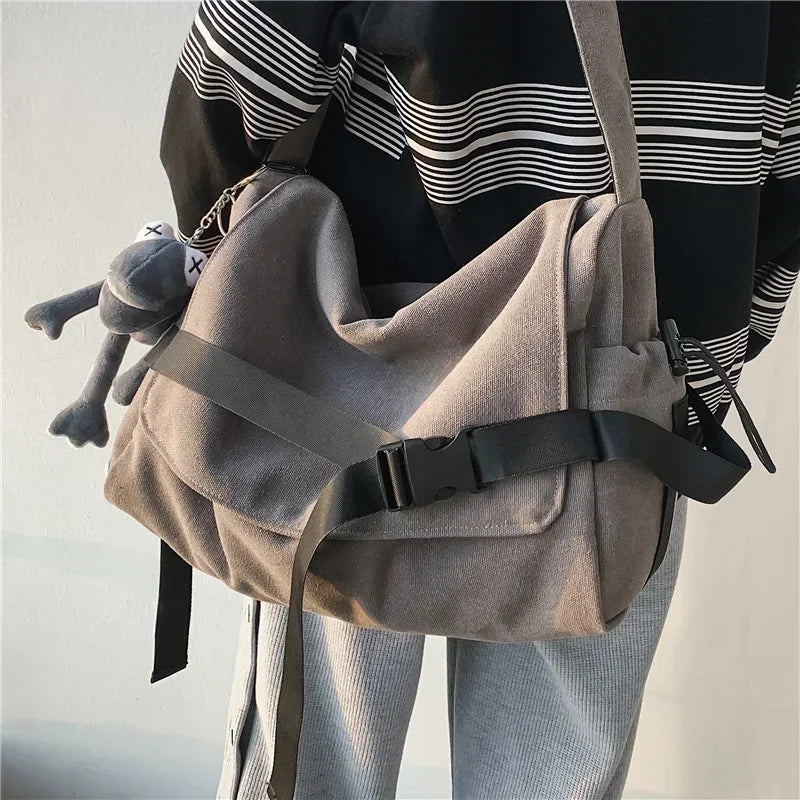 Canvas Messenger Bag Large Capacity Shoulder Bag Crossbody Handbag Fashion School Bag