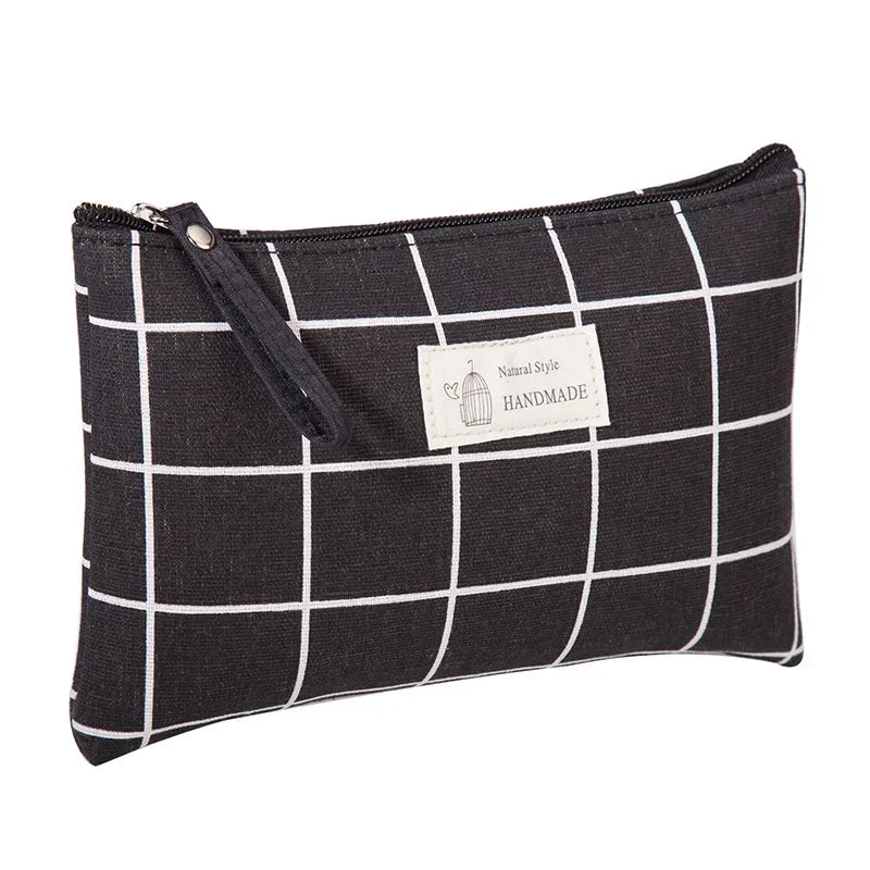 Women Plaid Makeup Bag Small Cosmetic Bag Cosmetics Organizer Zipper Make Up Pencil Case Purse Toiletry Bag Pouch Handbag