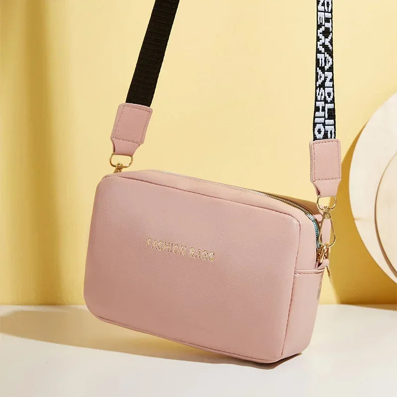 Simple Style Small Shoulder Bags for Women Solid Color Pu Leather Wide Strap Crossbody Bag Female Phone Purse Messenger Handbag