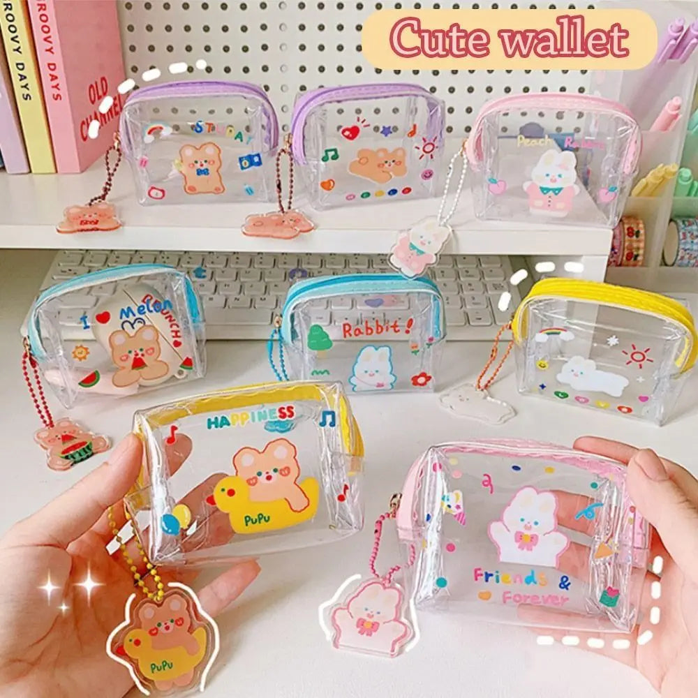 1PC Zipper PVC Transparent Coin Purse Mini Zipper Pouch Storage Bag Lovely Cartoon Jelly Wallet Cosmetic Bag Coin Purse