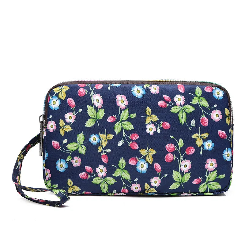 Fashion Flower Print Wallet For Women Three Layer High-capacity Mobile Phone Bag Portable Handheld Bag Mini Key Bag Clutch Bag