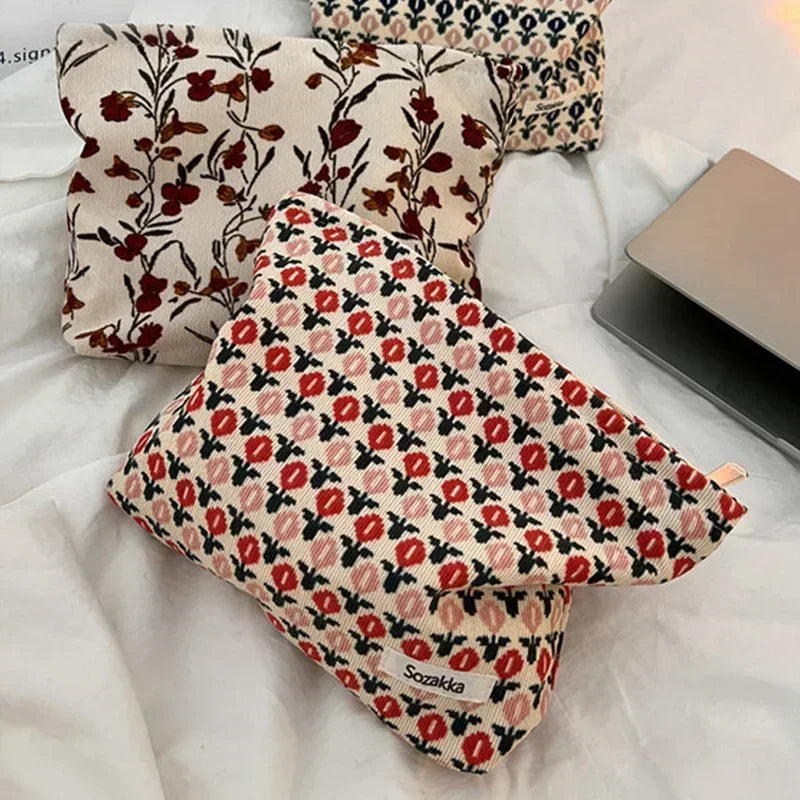 Corduroy Women Cosmetic Bag Cotton Cloth Makeup Pouch Travel Bag Lipstick Organizer Cases Fashion Zipper Clutch Phone Purse