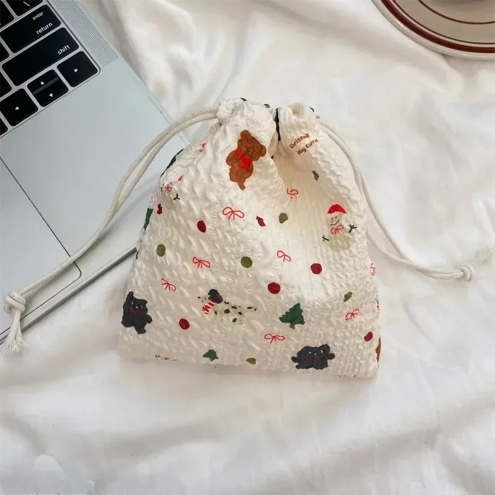 Cute Bear Cartoon Drawstring Bags Women Drawstring Packaging Pocket Cosmetic Bag Makeup Bag Large Capacity Coin Purse Coin Pouch