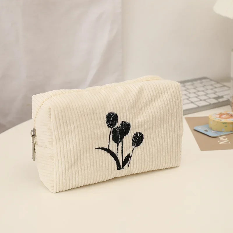 Fashion Flower Cosmetic Bag for Women Large Capacity Makeup Bags Wash Bag Pencil Case Travel Cosmetic Organizer Pouch