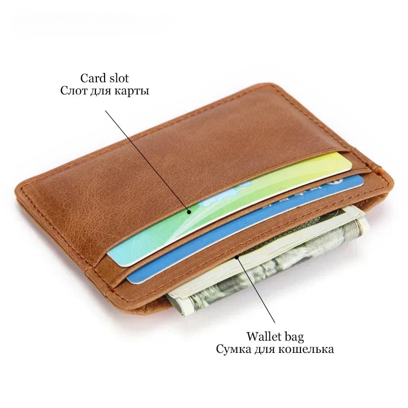 New 100% Cowhide Genuine Leather Thin Vintage Credit Case Mini ID Card Holder Small Purse for Man Slim Men's Wallet Cardholder