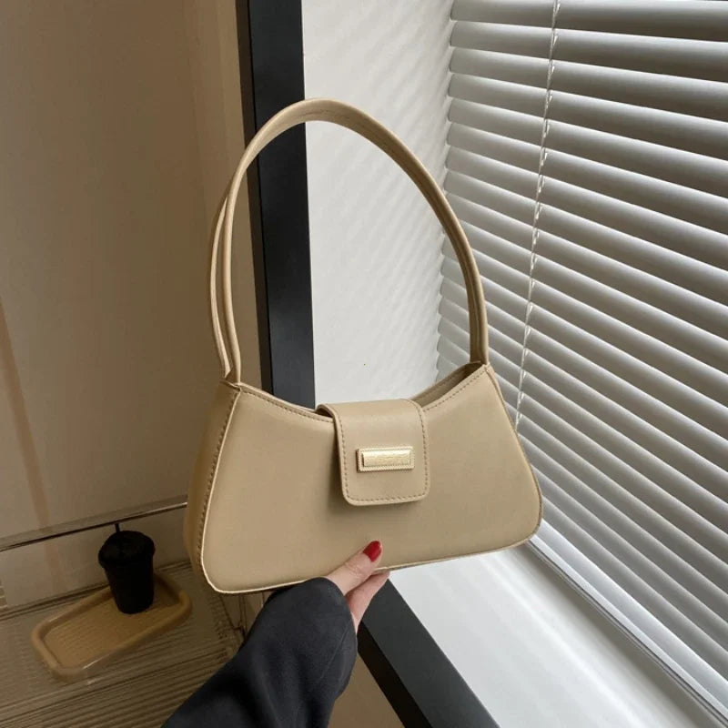 Minimalist Shoulder Bag for Women Simple Solid Color Underarm Bag Women's Buckle Handbag and Purse Fashion Small Top-handle Bags