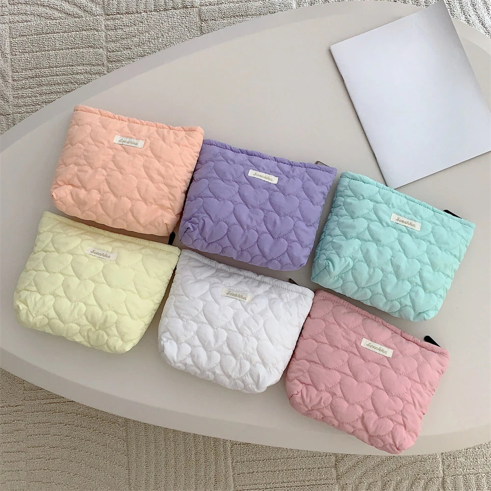 Women Girls Cute Makeup Bag Cotton Cosmetic Bag with Zipper Pouch Simple Portable Large Capacity Storage Bag Fashion Clutch