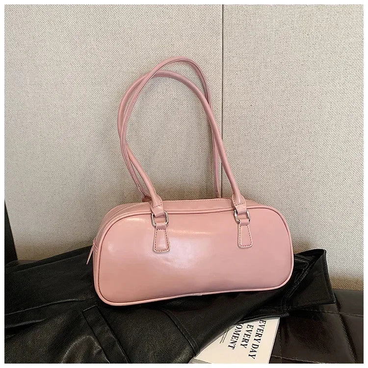 Solid Color PU Leather Underarm Bags For Women 2025 Spring Korean Fashion Retro Simple Shoulder Bag Lady Handbags And Purses