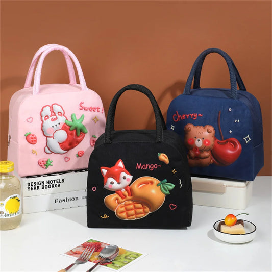 3D Print Cartoon Insulated Lunch Bag Large Capacity Thermal Bento Box