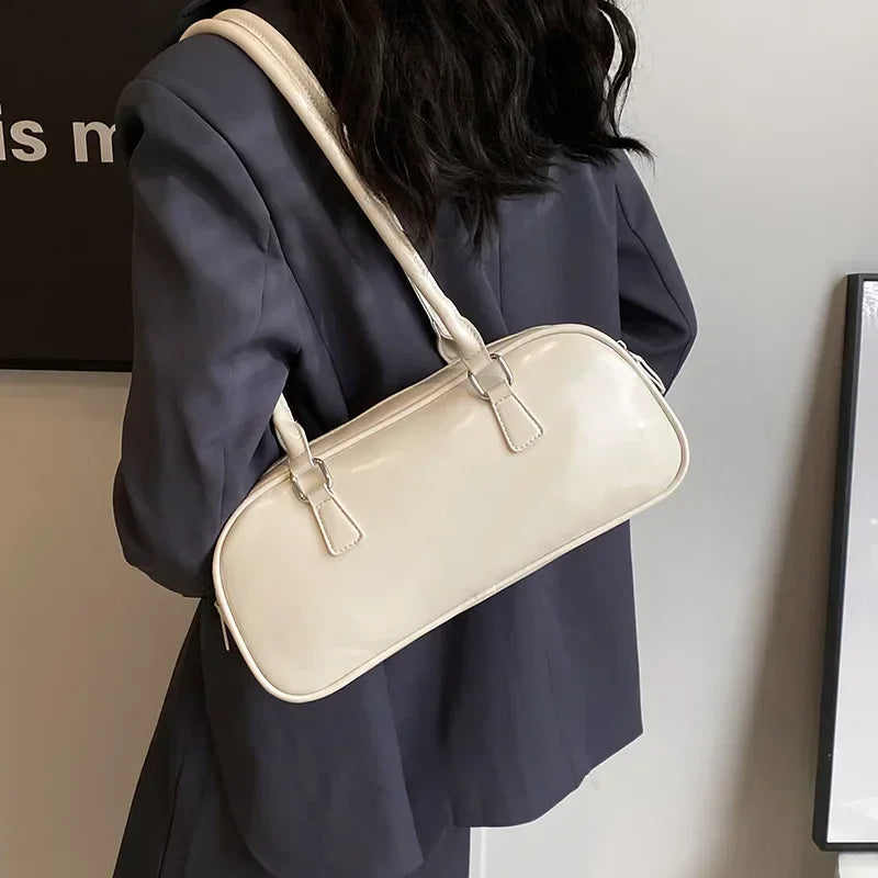 Solid Color PU Leather Underarm Bags For Women 2025 Spring Korean Fashion Retro Simple Shoulder Bag Lady Handbags And Purses