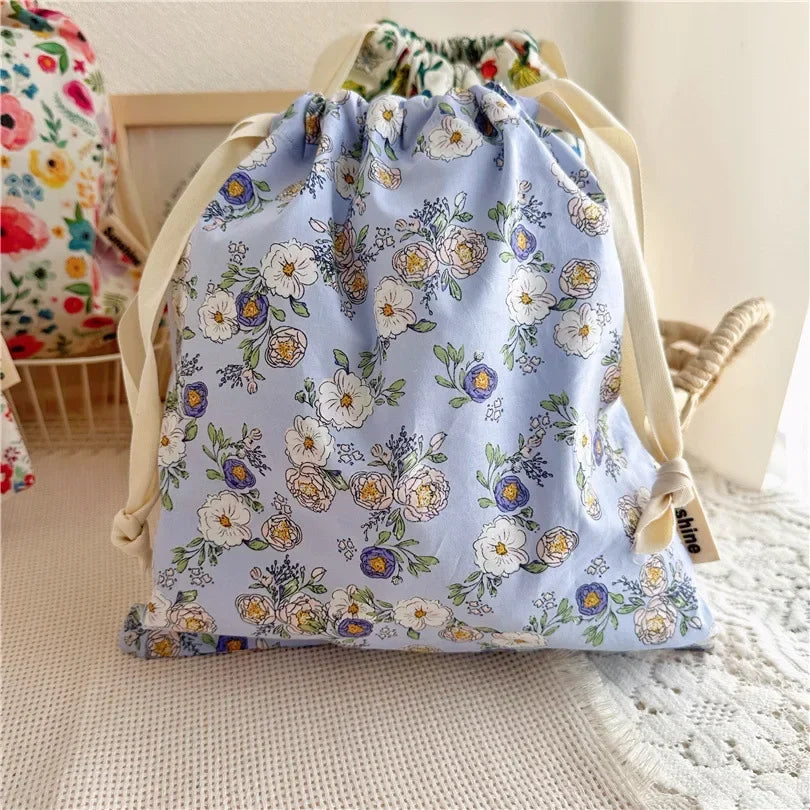 Portable Organizer for Underwear Socks Bra Cotton Makeup Bag Travel Drawstring Bags Ins Flower Print Clothes Cosmetic Bags 2025