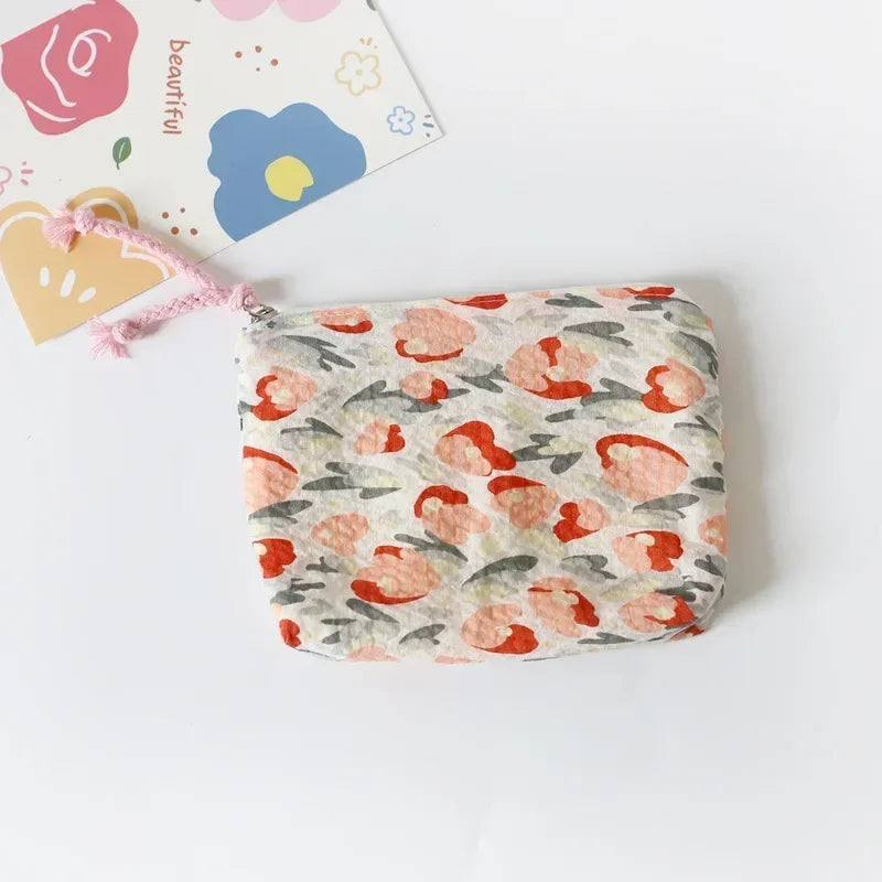 Japan Style Floral Coin Purse Women Mini Bag Cotton Change Purse Girls Cute Small Wallet Square Coin Pouch Cosmetic Storage Bag