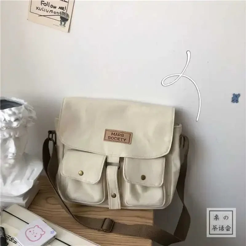 Japanese Harajuku Wind Work Clothes Messenger Bag Female Korean Student Canvas Bag Literature and Art College Wind Postman Bag