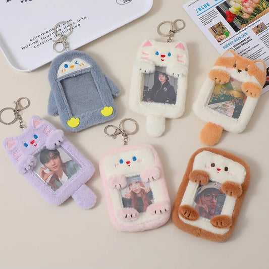 New Cartoon Plush Card Holder Keychain 3 Inch Idol Photo Card Case Photo Card Protective Case Display Holders