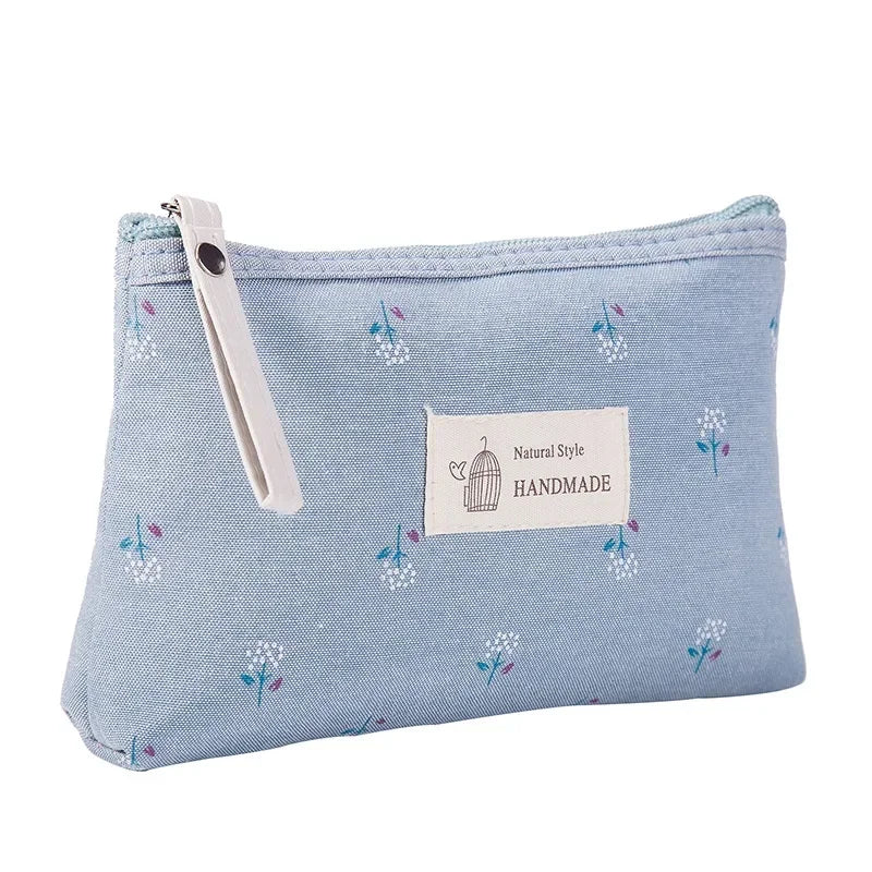 eTya Fashion Canvas Cosmetic Bag Women Floral Zipper Small Makeup Bags Travel Organizer Canvas Mini Lady Toiletry Bag Pouch