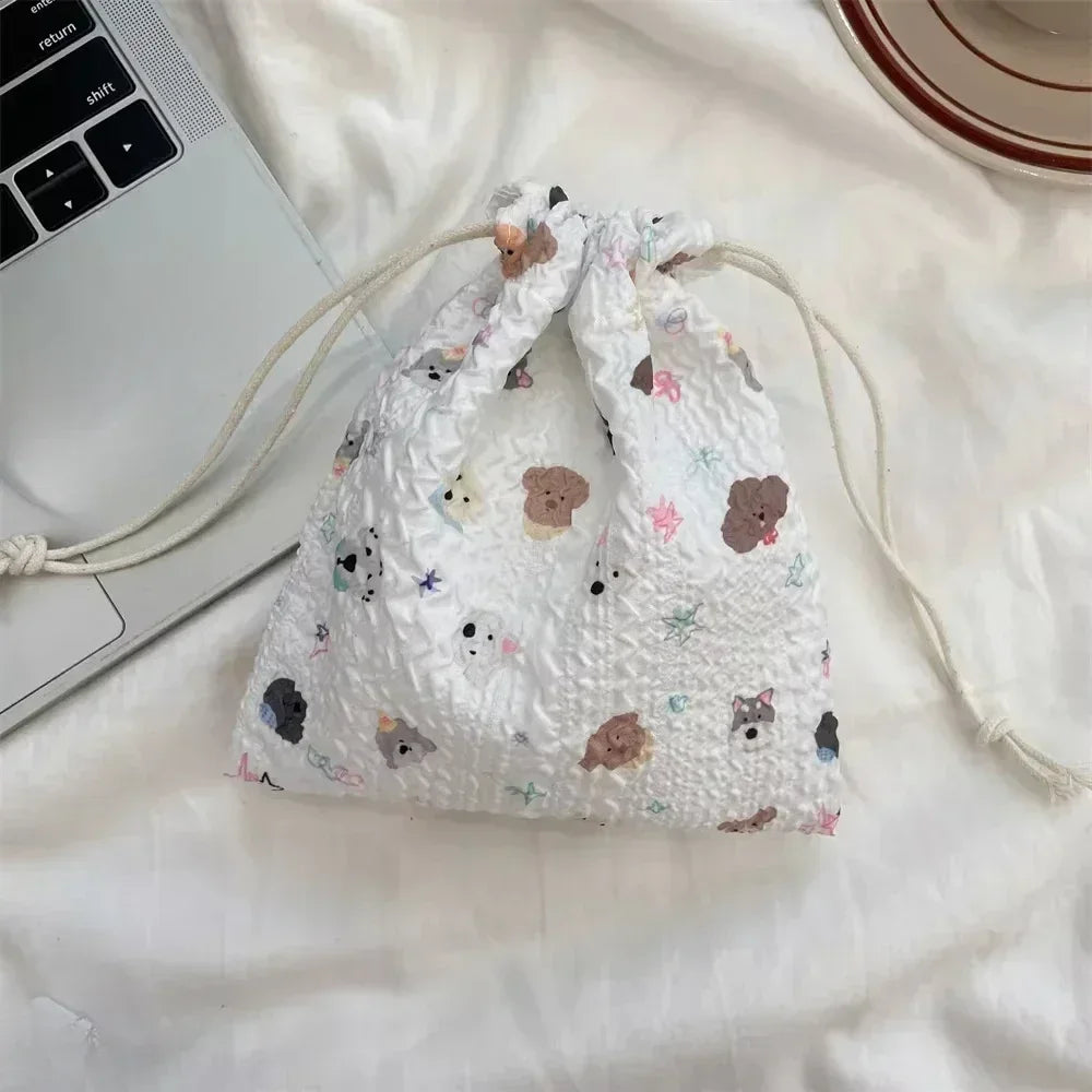 Cartoon Drawstring Cosmetic Bag Clutch Bag Large Makeup Organizer Bags Korean Cosmetic Pouch Women Cute Toiletry Beauty Case