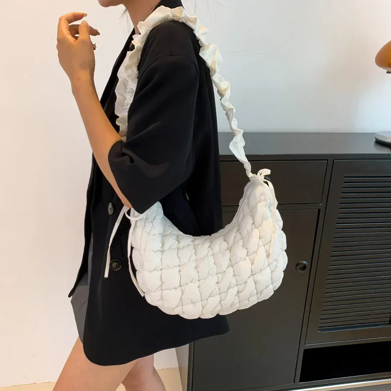 Women Bubble Cloud Bag Solid Quilted Padded Handbag Creative Big Purse Zipper Closure Adjustable Shoulder Strap for Party Summer