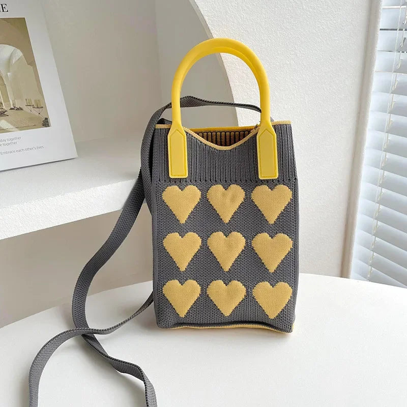 Knit Heart Mini Handbag Crossbody Bag for Women