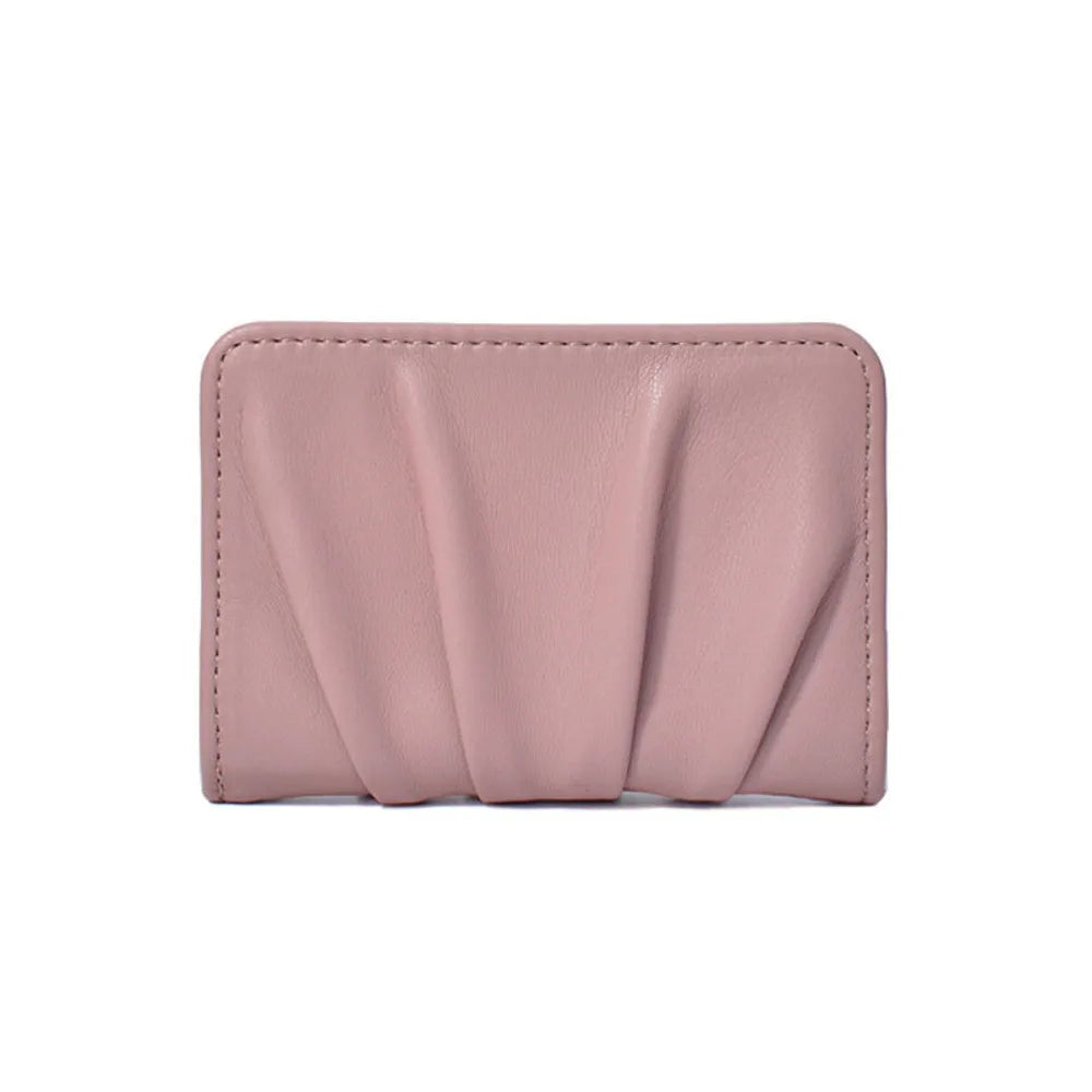 New Solid Color Women Wallets PU Leather Purses Card Holders Small Portable Coin Purse Large Capacity Wrinkled Money Bag