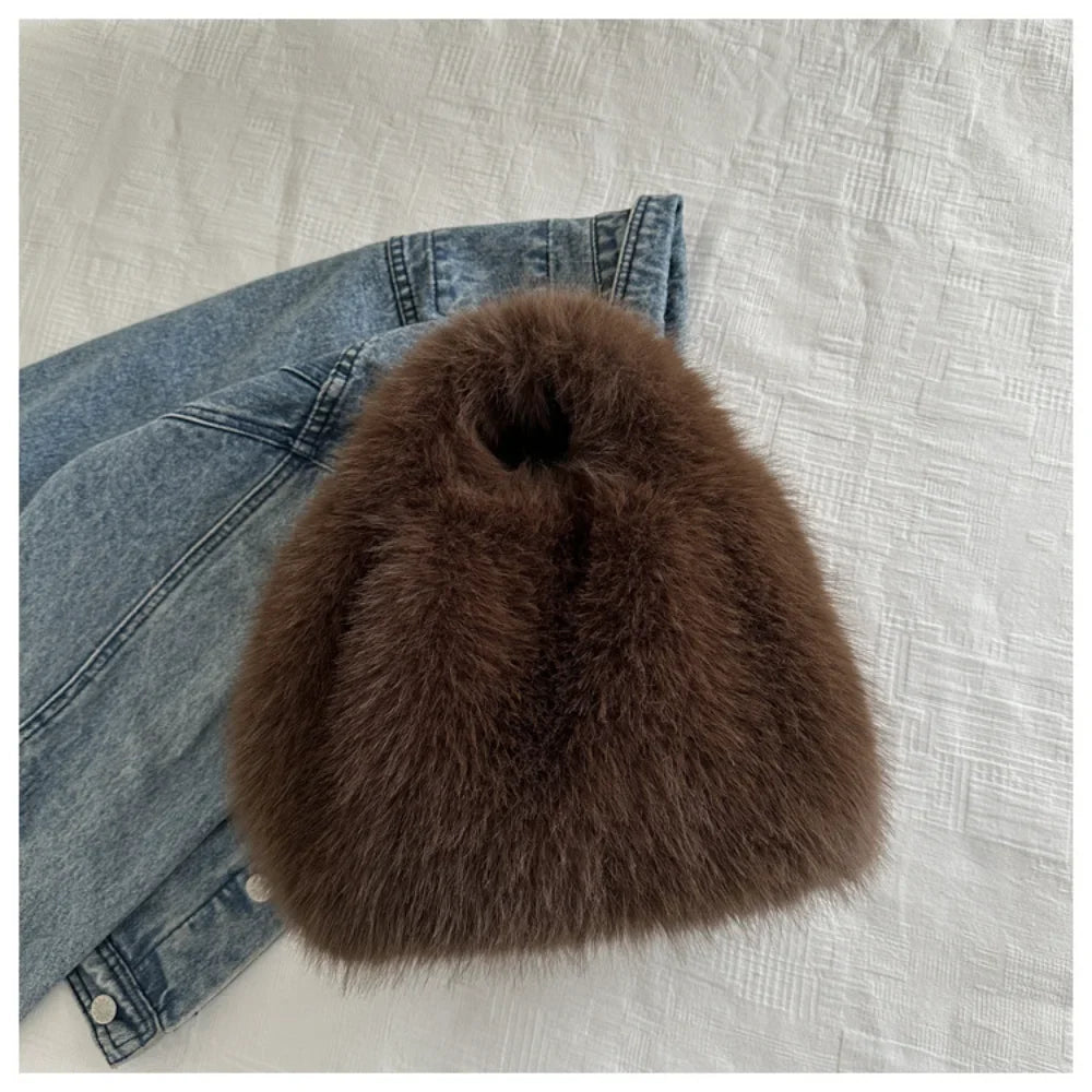 Fluffy Faux Fur Women's Handbag Plush Winter Wrist Bag Small Tote Clutch