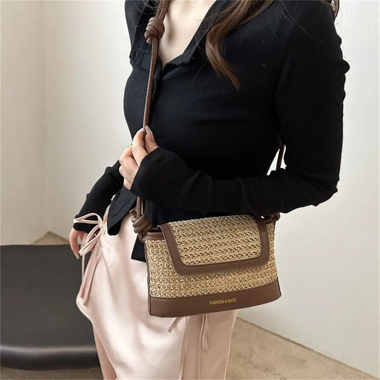 Woven Straw Tote Bag Large Capacity Handmade Beach Handbag