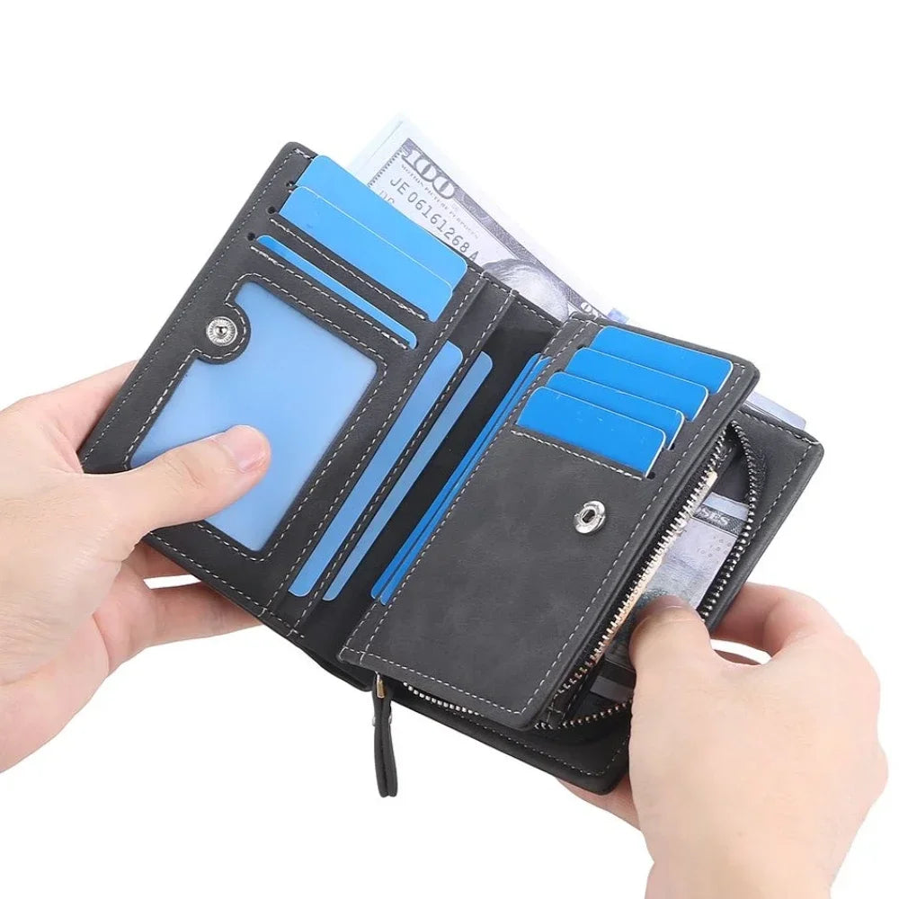 New Leather Men Wallets High Quality Zipper Short Desigh Wallet Hipster Credit Card Holders Inserts Coin Purses Vintage Walltes