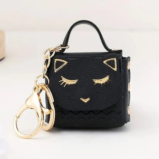 New Womens Cute Cat PU Leather Coin Purse Wallet Keychain Small Coin Pouch Key Ring Fashionable Bag Pendant