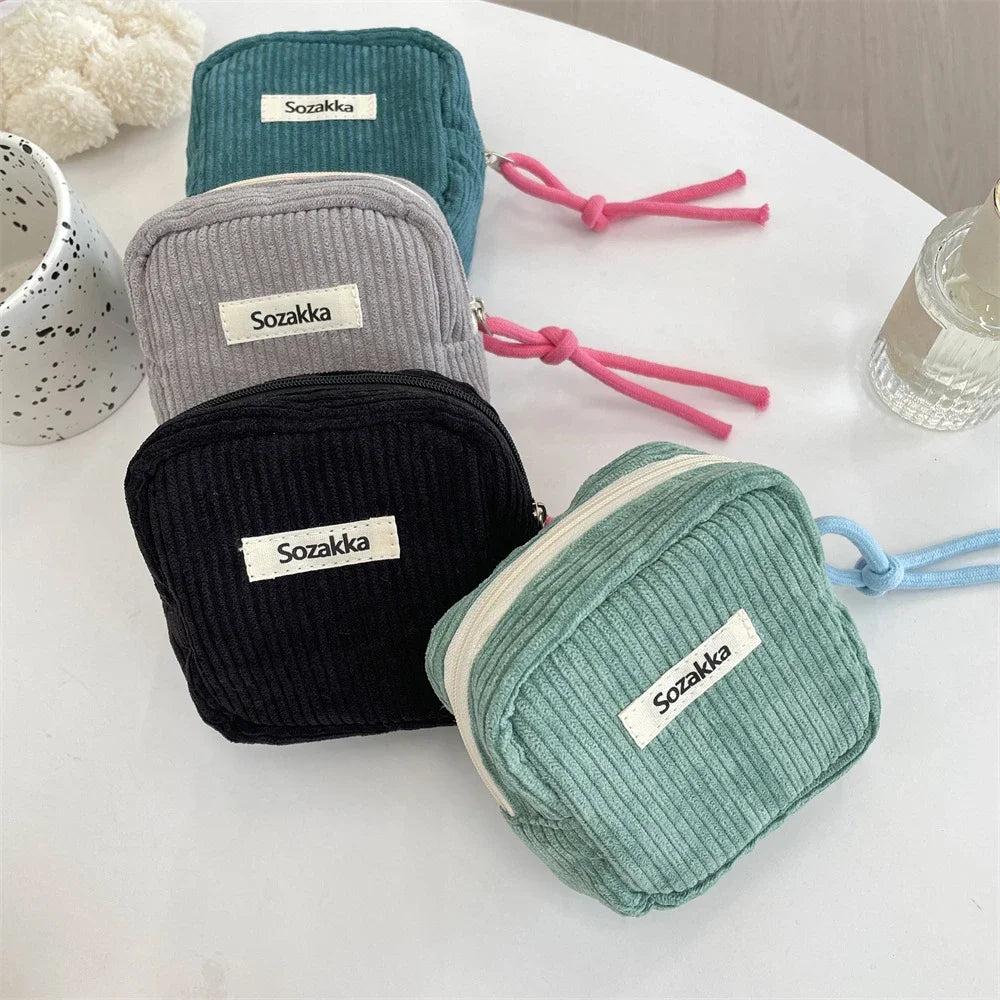 New Cute Mini Cosmetic Bag Zipper Solid Korean Storage Bags Portable Women Clutch Bag Lipstick Sanitary Napkin Organizer Pouch