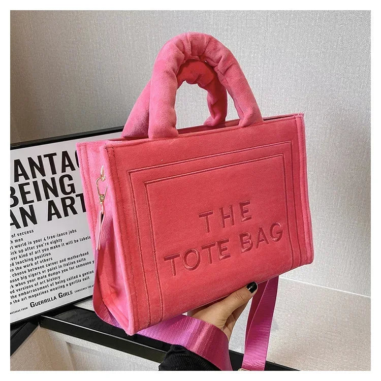 Female Square Tote Crossbody Bag Aesthetic Velour Elegant Letter Print Ladies Shoulder Bags Top Handle Women's Charisma Handbags