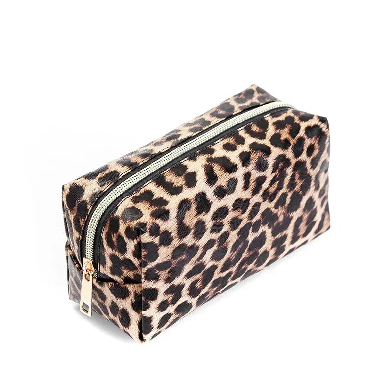 Women Leopard Print Cosmetic Bag Fashion Leather Makeup Bag Travel Cosmetic Organizer Bag Toiletry Make Up Tool Case