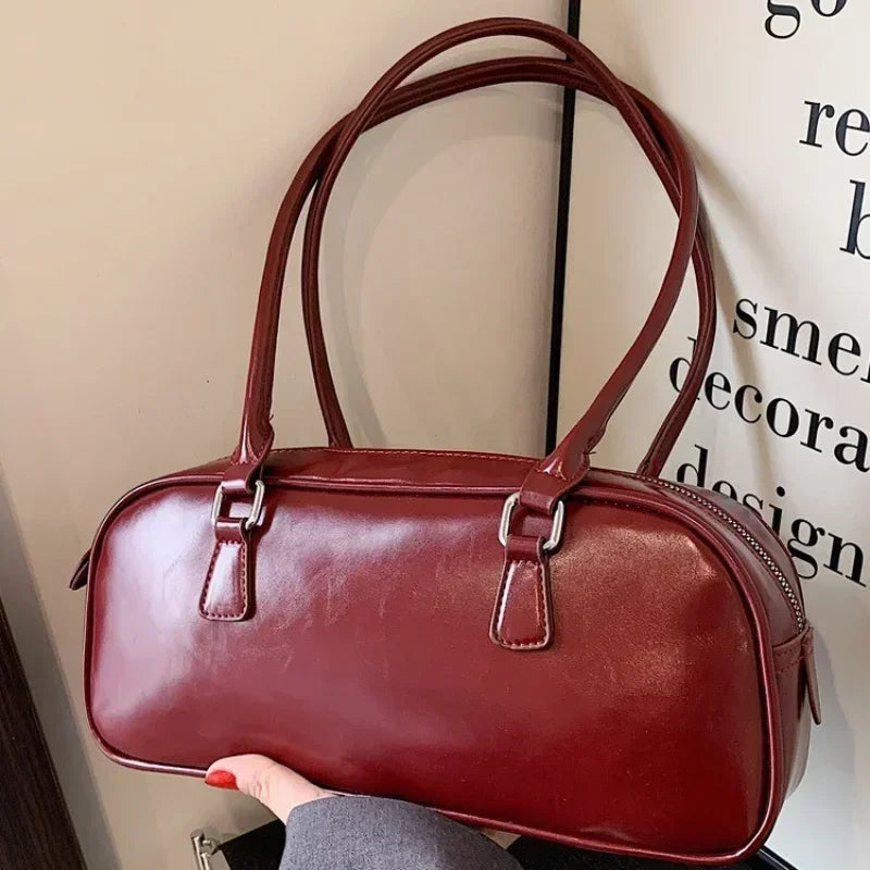 Solid PU Leather Underarm Bags Women Fashion Retro Shoulder Handbags Purses