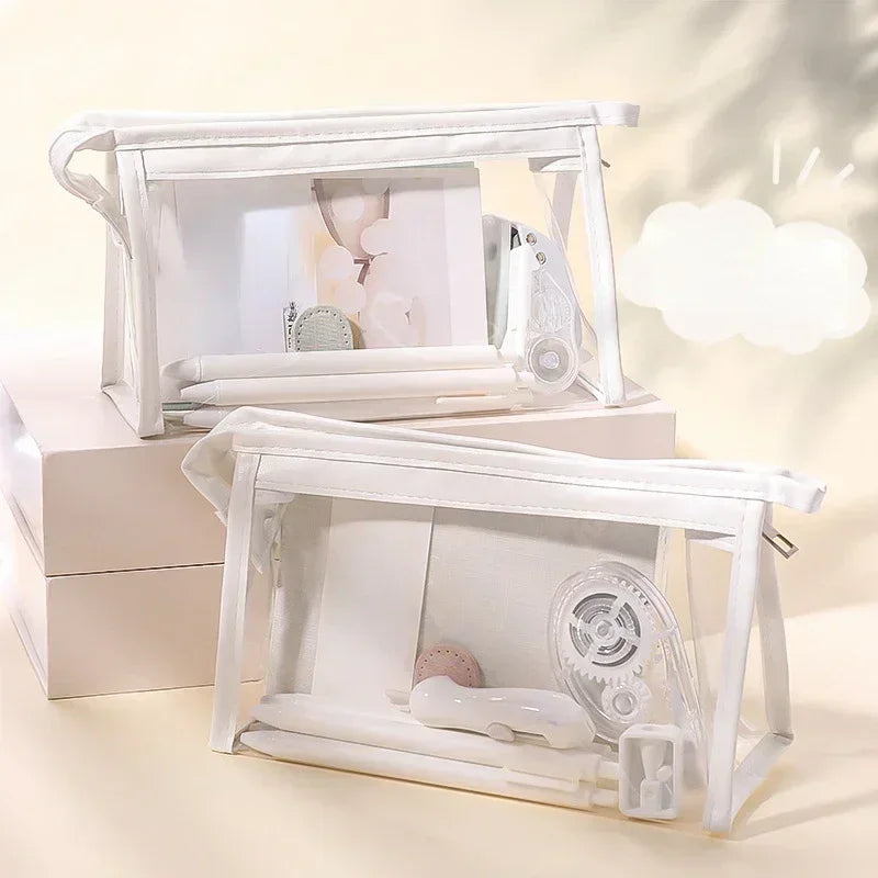 DIY Girls Transparent Cosmetic Bag Women Zipper Clear Makeup Bags Pencil Case Travel PVC Bath Toiletry Wash Storage Bag Pouch