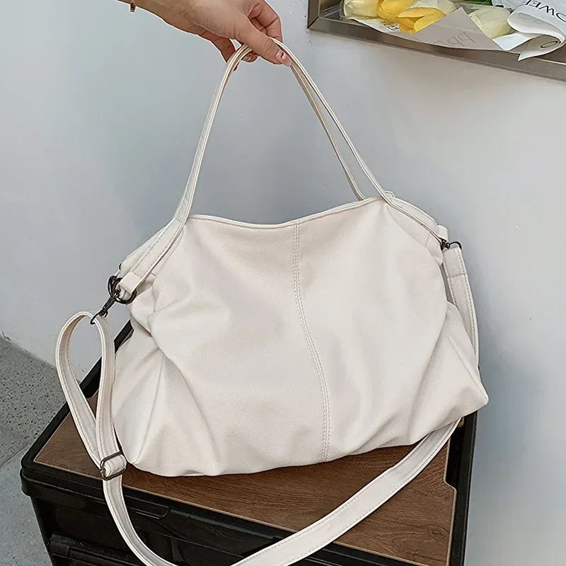 Big Black Shoulder Bags for Women Large Hobo Shopper Bag Solid Color Quality Soft Leather Crossbody Handbag Lady Travel Tote Bag