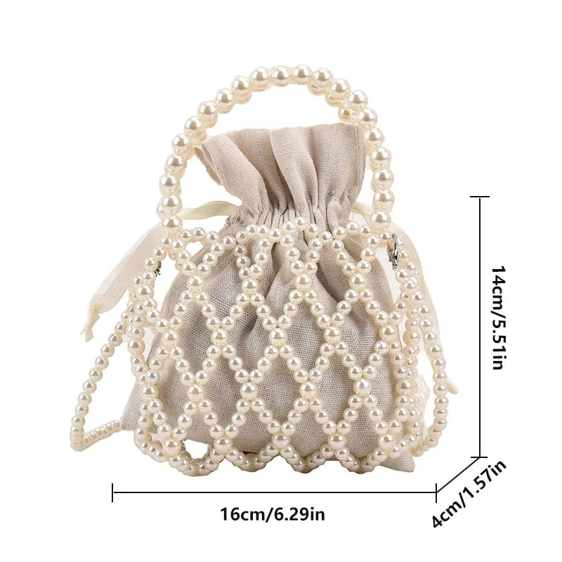 Women Pearl Bag Small Mini Tote Bucket Bag Woven Crossbody Hand Bags for Women Coin Purse Wallet Handbag Ladies Shoulder Bags