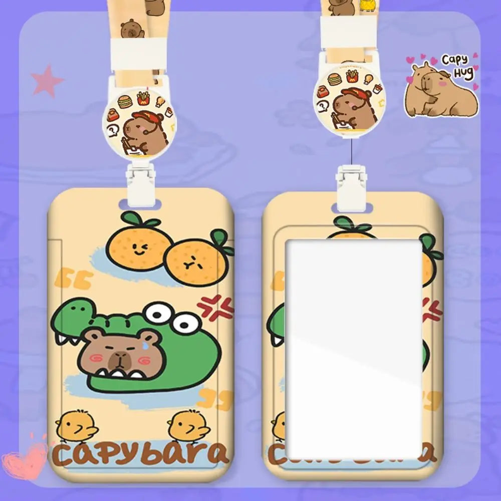 Fashion Plastic Cartoon Capybara Card Holder Capybara with Lanyard Business Card Holder Cute Plastic Card Cover