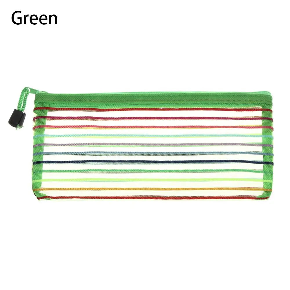 Fashion Zipper Pencil Case Solid Color Mesh Pen Bag Cosmetic Storage Rainbow Color Cosmetic Handbags Coin Purse Stationery