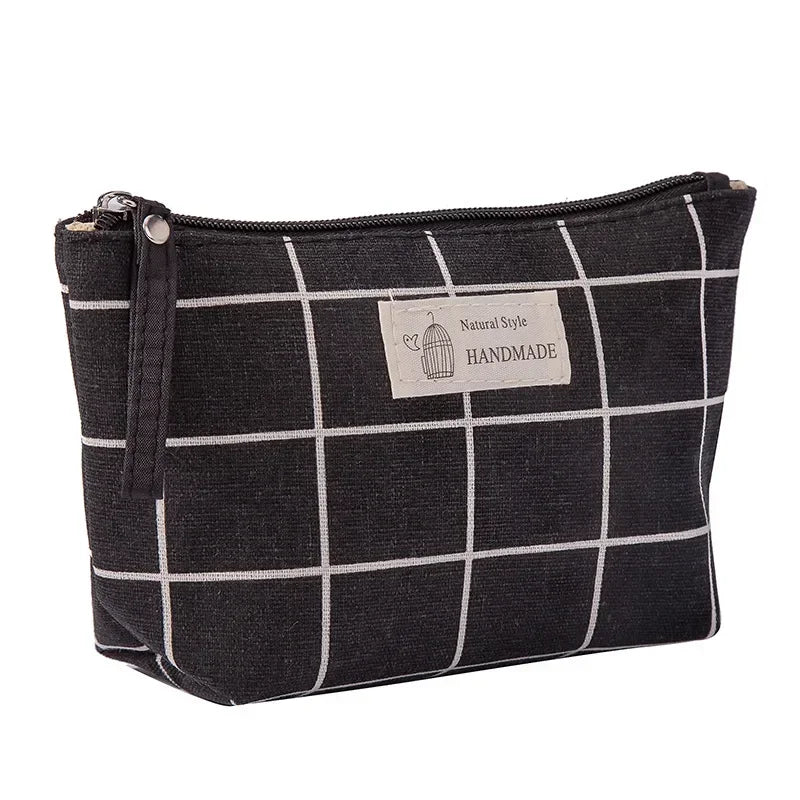 Women Plaid Makeup Bag Small Cosmetic Bag Cosmetics Organizer Zipper Make Up Pencil Case Purse Toiletry Bag Pouch Handbag