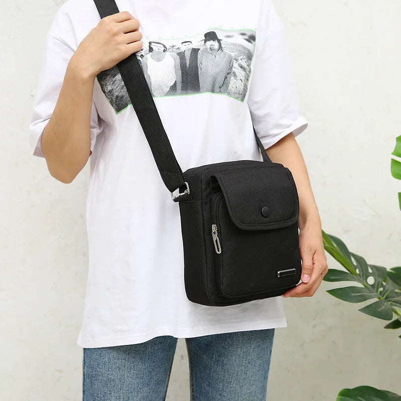 Small Durable Vintage Canvas Water Resistant Messenger Crossbody Bag with Multi-pockets Nylon Messenger Bag