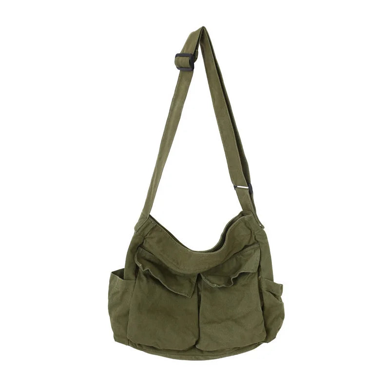 Canvas Sling Messenger Bag - Multi Pocket, Casual Travel Shoulder Bag