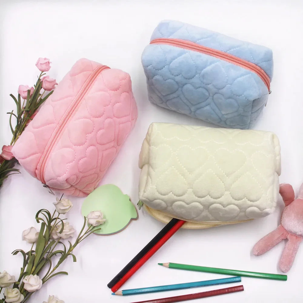 Plush Heart Cute Women Makeup Kits Organizer Handbag Travel Cosmetic Storage Bag Wallet Phone Pencil Case Box Pouch Bags