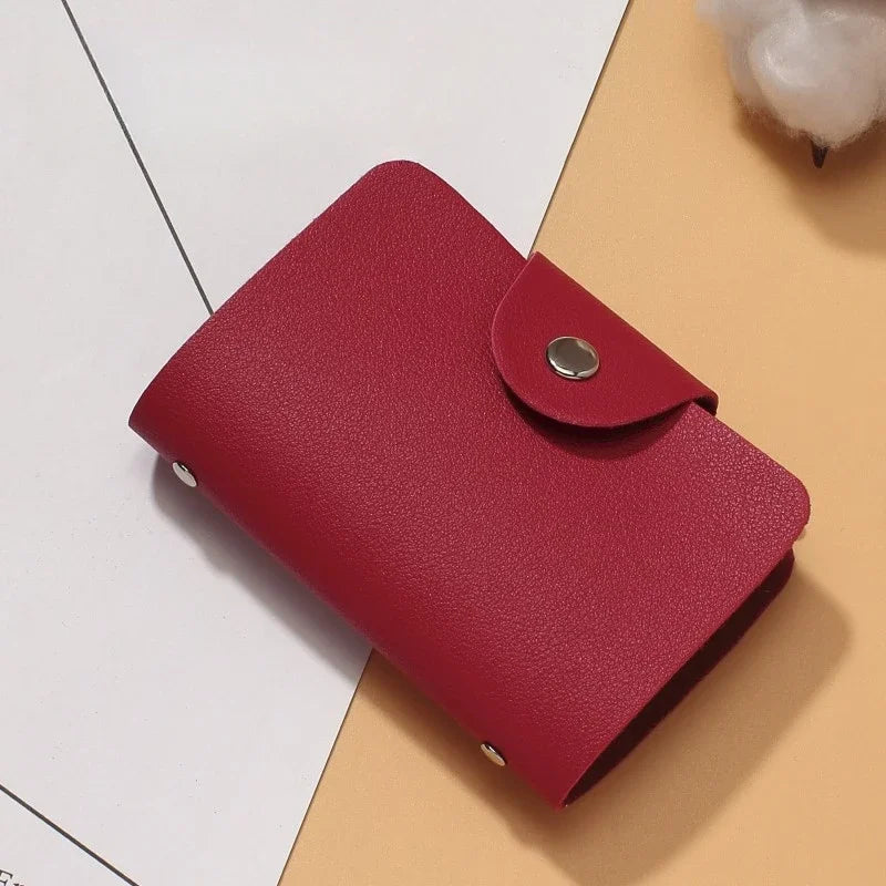 New 24 Slots Bits Card Holder Bag Simple Solid Color Pocket Case Women Men Credit ID Card Organizer Leather Cardholder Wallet