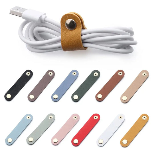 Multicolor Leather Cable Winder Cord Organizer Charger Cable Protector Clips Cord Holder Home Travel Cable Management