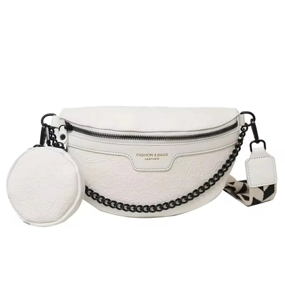 PU Leather Women's Luxury Crossbody Chest Bag with Embroidery and Coin Purse