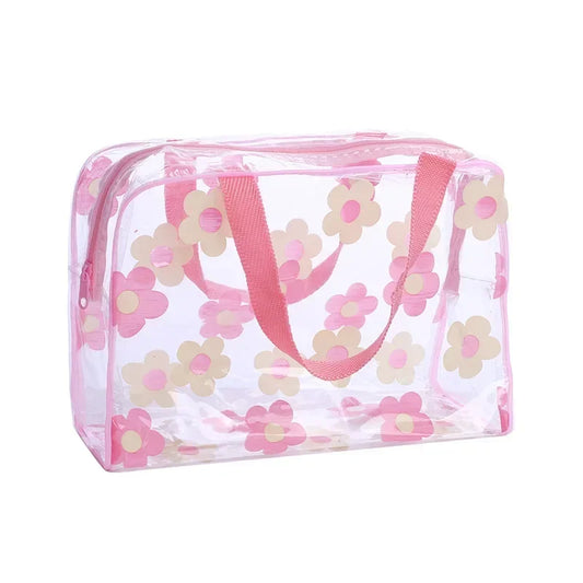 Clear PVC Floral Makeup Bag Waterproof Travel Toiletry Pouch