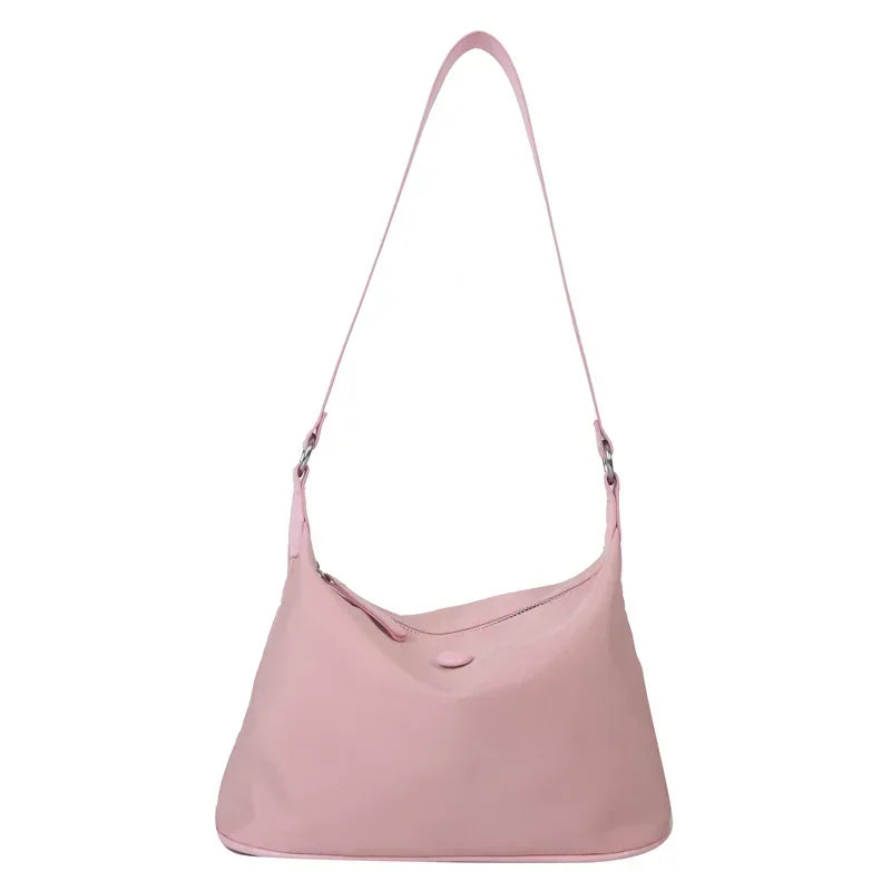 Pink Nylon Underarm Bag Lightweight Small Shoulder Handbag for Women Girls