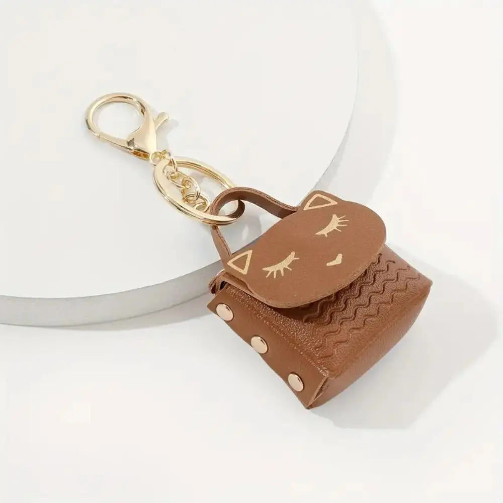 New Womens Cute Cat PU Leather Coin Purse Wallet Keychain Small Coin Pouch Key Ring Fashionable Bag Pendant