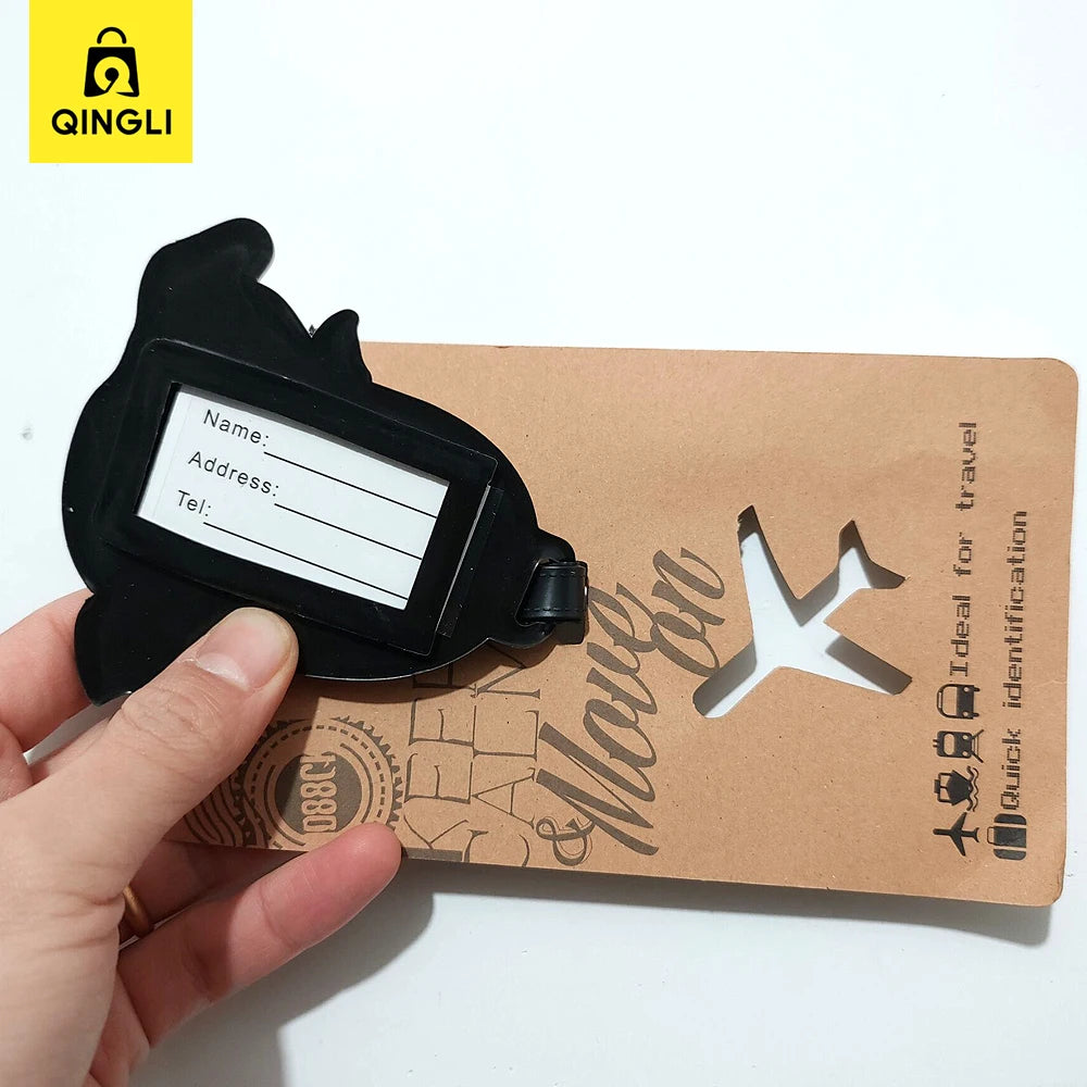 New Cute Shark Cat Luggage Tag Cartoon Anime PVC Bus Card Holder Cover Portable Travel Suitcase Label Anti-lost Address Card Tag