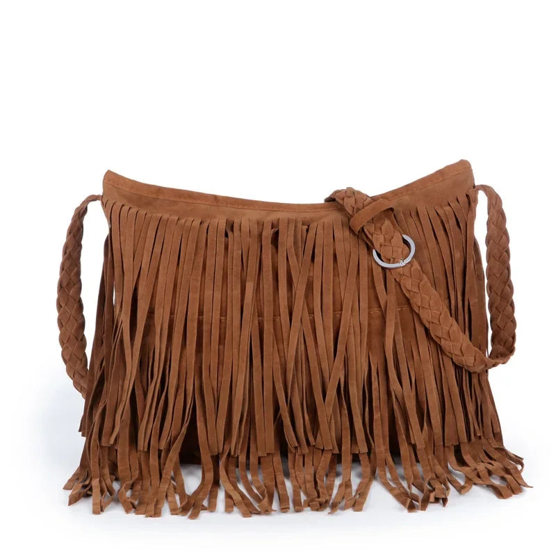 Women's Tassel Crossbody Bag - Solid Color Fashion Tote for Mobile & Wallets